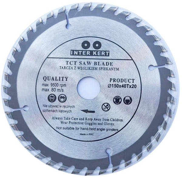 150x20 mm saw blade, circular saw blade for wood with 40 tilted TCT teeth 