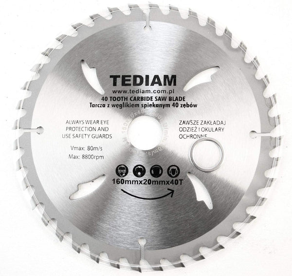 160x20 mm saw blade, circular saw blade for wood with 40 tilted TCT teeth 