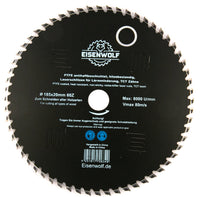 185x20 mm saw blade, circular saw blade for wood with 60 tilted TCT teeth, PTFE non-stick coating and laser cuts for noise reduction 
